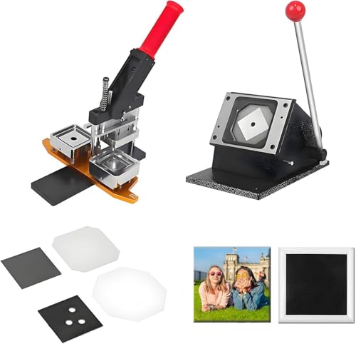 HUIBBGO Badge Maker Maschine, 120 Sets von Materialien + Papierschneider + Kühlschrank-Aufkleber Badge Maker, DIY Kühlschrank-Aufkleber-Herstellungs-Kit, 6,5 * 9cm2,6 * 3,6 Zoll von HUIBBGO