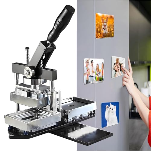 HUIBBGO Badge Maker Maschine, 90 * 65 mm Kühlschrankmagnete, DIY Fotomagnet Pressmaschine, mit Papierschneider + 100-teilige Komponente, Kühlschrankaufkleber-Herstellungsmaschine von HUIBBGO