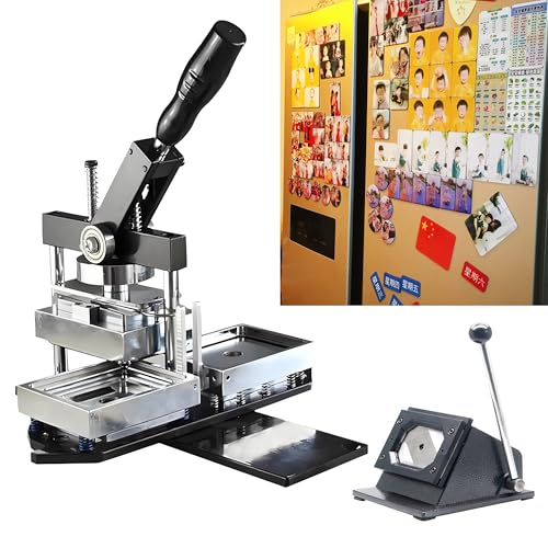 HUIBBGO Badge Maker Maschine, rechteckige Kühlschrankmagnete, 90 x 65 mm Kühlschrankaufkleber-Herstellungsmaschine, mit Papierschneider + 100 Stück Materialien von HUIBBGO