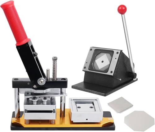 HUIBBGO Button-Maker-Maschine, Button-Pin-Maker, Magnet-Foto-Maker, 50 x 50 mm² x 2 Zoll DIY-Foto-Kühlschrankaufkleber-Magnet-Pressmaschine + Papierschneider + 1000-teiliges Material, Maker+Kn von HUIBBGO