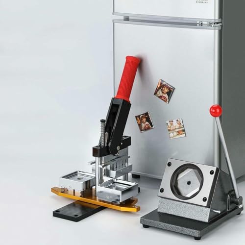 HUIBBGO Button-Maker-Maschine, Kühlschrankmagnet-Button-Maker-Maschine, 2 x 2 Zoll quadratische Kühlschrankmagnete, 50 mm, DIY-Foto-Kühlschrankaufkleber-Magnetpresse + Papierschneider von HUIBBGO