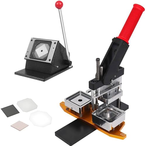 HUIBBGO Buttonmaschine, 5,1 x 5,1 cm große quadratische Kühlschrankmagnet-Maschine, Buttonmaschine, DIY-Foto-Kühlschrankaufkleber-Magnetpresse + Papierschneider + 100-teiliges Material von HUIBBGO