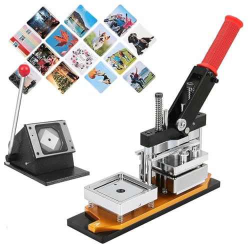 HUIBBGO Buttonmaschine, 5,1 x 5,1 cm quadratische Kühlschrankmagnete, 50 x 50 mm DIY-Foto-Kühlschrankmagnet-Pressmaschine mit Papierschneider und 1001000 Verbrauchsmaterialien, 1000 x Acryl-Buttons von HUIBBGO