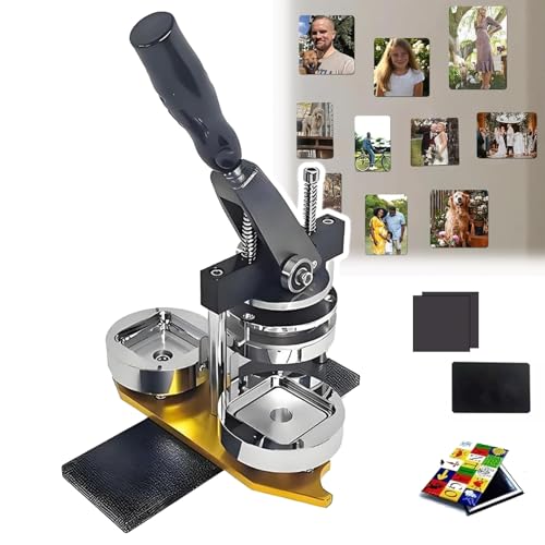 HUIBBGO Kühlschrankmagnet-Abzeichen-Maker-Kit + Papierschneider + 100-teiliges Komponentenset, DIY-Abzeichen-Maker-Kit – rechteckige Kühlschrankmagnet-Abzeichen-Maker-Maschine von HUIBBGO