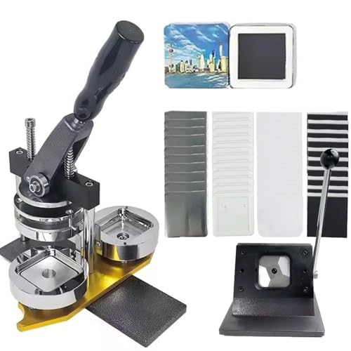 HUIBBGO Kühlschrankmagnet-Herstellungsmaschine – 50 mm quadratische Buttonpresse mit 100 Verbrauchsmaterial-Sets und Papierschneider für selbstgemachte Buttons, Team-Buttons und Geschenke HUIBBGO Kühlschrankmagnet-Herstellungsmaschine – 50 mm quadratische Buttonpresse mit 100 Verbrauchsmaterial-Sets und Papierschneider für selbstgemachte Buttons, Team-Buttons und Geschenke von HUIBBGO