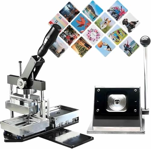 HUIBBGO Maschine zur Herstellung quadratischer Metallabzeichen, professionelle Maschine zur Herstellung von Metallknopfmagneten mit Papierschneider, für DIY-Bilderabzeichen, Geschenkknöpfe von HUIBBGO