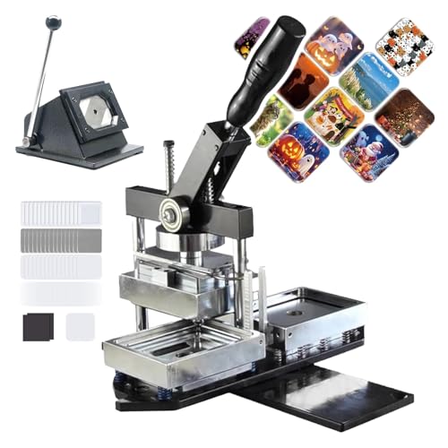 HUIBBGO Quadratischer Metall-Button-Maker, DIY-Kühlschrankmagnet-Pin-Maker-Maschine, Kühlschrankmagnet-Button-Button-Maker-Maschine 80 * 5390 * 65 mm, Fotomagnet-Maschine von HUIBBGO