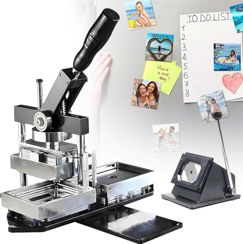 Kühlschrankmagnet-Abzeichen-Maker-Set, 7,9 x 5,1 cm, Button-Maker-Maschinen, DIY-Maschine für quadratische Pins mit quadratischem Papierschneider und 100 Stück Kühlschrankmagnet-Button-Maker-Zubehör Kühlschrankmagnet-Abzeichen-Maker-Set, 7,9 x 5,1 cm, Button-Maker-Maschinen, DIY-Maschine für quadratische Pins mit quadratischem Papierschneider und 100 Stück Kühlschrankmagnet-Button-Maker-Zubehör von HUIBBGO