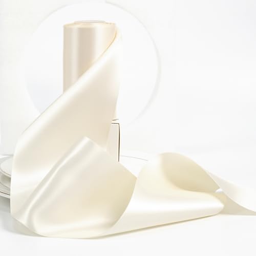 HUIHUANG 10.2 cm breites Satinband, elfenbeinfarben, einfarbig, doppelseitiges Satinband, dickes Band für Hochzeit, Stuhl, Schärpe, Hochzeitsdekoration, große Schleifen, Näharbeiten, 9.1 m pro Rolle HUIHUANG 10.2 cm breites Satinband, elfenbeinfarben, einfarbig, doppelseitiges Satinband, dickes Band für Hochzeit, Stuhl, Schärpe, Hochzeitsdekoration, große Schleifen, Näharbeiten, 9.1 m pro Rolle von HUIHUANG