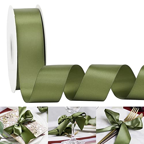HUIHUANG Doppelseitiges Satinband, 3.8 cm, Polyester, moosgrün, 45.7 m pro Rolle für Geschenkverpackungen, Schleifen, Blumenstrauß, Hochzeitseinladungen, Party, Gastgeschenk und Bastelbedarf HUIHUANG Doppelseitiges Satinband, 3.8 cm, Polyester, moosgrün, 45.7 m pro Rolle für Geschenkverpackungen, Schleifen, Blumenstrauß, Hochzeitseinladungen, Party, Gastgeschenk und Bastelbedarf von HUIHUANG