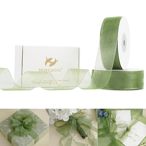 HUIHUANG Organzaband, 2.5 cm, Salbeigrün, durchsichtiges Chiffonband für Geschenkverpackungen, Kuchendekoration, Hochzeitseinladungen, Blumenstrauß, DIY – 2 Rollenx45 m pro Rolle, 91 m insgesamt HUIHUANG Organzaband, 2.5 cm, Salbeigrün, durchsichtiges Chiffonband für Geschenkverpackungen, Kuchendekoration, Hochzeitseinladungen, Blumenstrauß, DIY – 2 Rollenx45 m pro Rolle, 91 m insgesamt von HUIHUANG