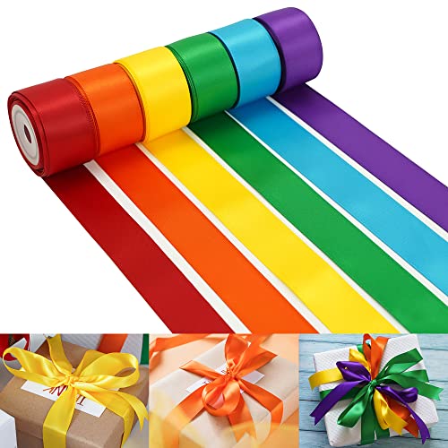 HUIHUANG Regenbogen-Satinband, Stoff, Satinband, Regenbogenband, Set, 2.5 cmx30 m, dünnes Satinband, Regenbogenfarbe zum Basteln, Geschenkverpackungen, Hochzeitsdekoration und DIY handgefertigt von HUIHUANG