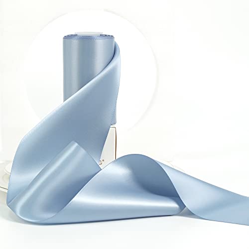 HUIHUANG Satinband, 10.2 cm breit, staubiges blaues Band, doppelseitiges Satinband, dickes Stoffband für Stuhlschärpe, große Schleifen, Hochzeit, Party, Dekoration, Schneiden, Handwerk, 9.1 m/Rolle HUIHUANG Satinband, 10.2 cm breit, staubiges blaues Band, doppelseitiges Satinband, dickes Stoffband für Stuhlschärpe, große Schleifen, Hochzeit, Party, Dekoration, Schneiden, Handwerk, 9.1 m/Rolle von HUIHUANG