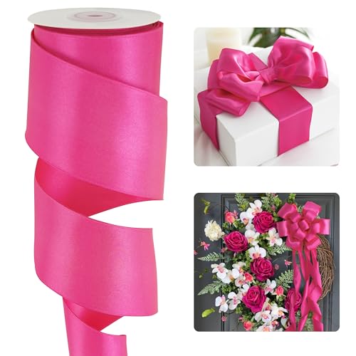 HUIHUANG Satinband mit Draht, 6,3 cm, Fuchsia, Pink, mit Drahtrand, für Kränze, Schleifen, Geschenkverpackungen, Girlande, Heimdekoration, Basteln, Weihnachtsbaumschleifen, kontinuierlich, 9,1 m HUIHUANG Satinband mit Draht, 6,3 cm, Fuchsia, Pink, mit Drahtrand, für Kränze, Schleifen, Geschenkverpackungen, Girlande, Heimdekoration, Basteln, Weihnachtsbaumschleifen, kontinuierlich, 9,1 m von HUIHUANG