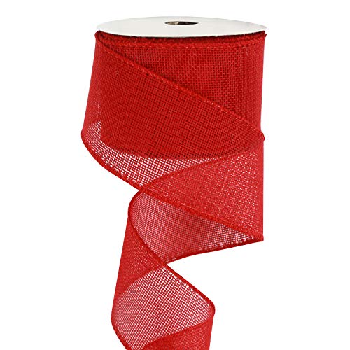 Rotes Juteband mit Draht, für Geschenkverpackungen, solide Drahtkante, 6,3 cm x 9,1 m von HUIHUANG