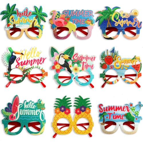 9-teiliges Brillenset für Luau-Party-Dekorationen, 2024 neue kreative Luau-Party-Sonnenbrillen, Flamingo-Brillen für Hawaii, lustige tropische Sonnenbrillen für das Sommer-Strandparty-Kleid für von HUIIUH