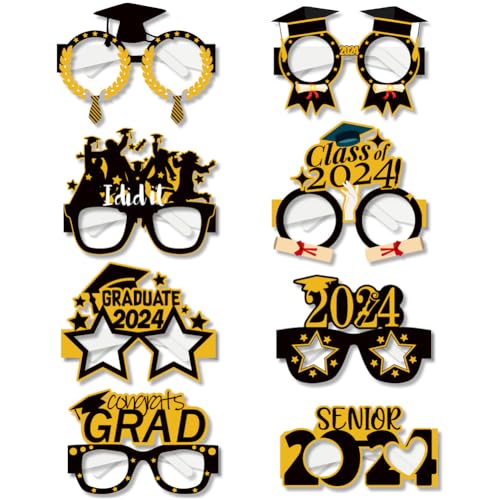 HUIIUH Abschlussbrille der Klasse 2024, Fotokabinen-Requisiten für den Abschluss, glitzernde Glückwünsche, Absolventenparty-Brille, Abschlussdekoration der Klasse 2024, Abschlussparty-Geschenke von HUIIUH