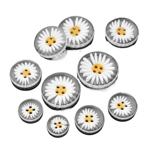 10 x Gänseblümchen-Harz-Knöpfe, Hemd, Pullover, Mantel, Kleidung, Nähen, transparente Knöpfe, dekoratives Kragenknopf-Zubehör (30 mm) von HUIJIQX
