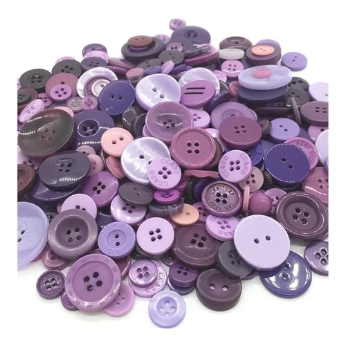 100 Stück 1–3 cm runde Harz-Knöpfe, gemischte Farben, für Kinder, manuelles Malen, 2/4 Löcher, Knöpfe für Heimwerker, Handwerk, Nähzubehör (Violett-Serie) von HUIJIQX