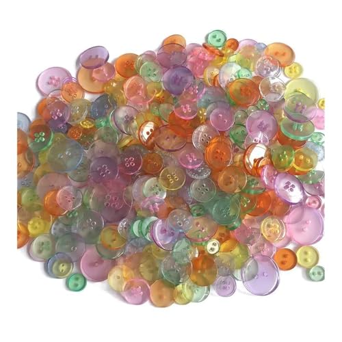 100 Stück 1–3 cm runde Harz-Knöpfe, gemischte Farben, für Kinder, manuelles Malen, 2/4 Löcher, Knöpfe für Heimwerker, Handwerk, Nähzubehör (transparente Serie) von HUIJIQX