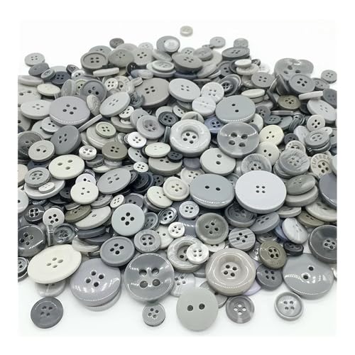 100 Stück 1-3 cm runde Harzknöpfe in gemischten Farben, für Kinder, manuelles Malen, 2/4 Löcher, Knöpfe für Heimwerker, Handwerk, Nähzubehör (grau) von HUIJIQX