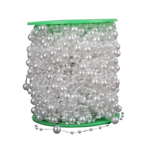 2 Meter lange Angelschnur, künstliche Perlen, Perlenkette für DIY-Girlande, Hochzeit, Party, Dekoration, Zubehör, Brautblumen-Zubehör (8 mm, rund, weiß) von HUIJIQX