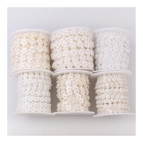 6 Rollen 1 Meter/Rolle mit Strass, ABS-Blume, Perlenkette, Brautschmuck, Perlenapplikationen, Kleiderkette für Hochzeitskleid, Basteln, Schmuckdekoration von HUIJIQX