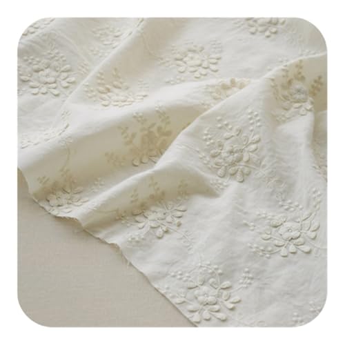 Baumwolltuch, bestickt, 3D-Blume, Spitze, Stoff, handgefertigt, DIY, Damenkleidung, Kleid, Tischdecke, Zubehör (Beige Baumwolle) von HUIJIQX