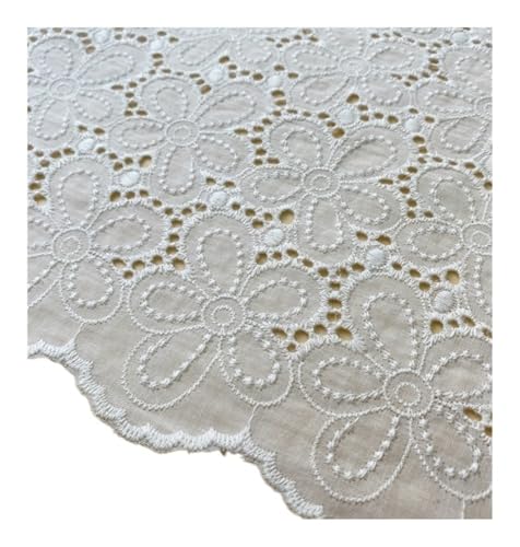 Handgefertigter Baumwollstoff, bestickt, Spitzenstoff, Breite 130 cm, Kleidung, Kleid, Wohnaccessoires (Weiß 1) von HUIJIQX
