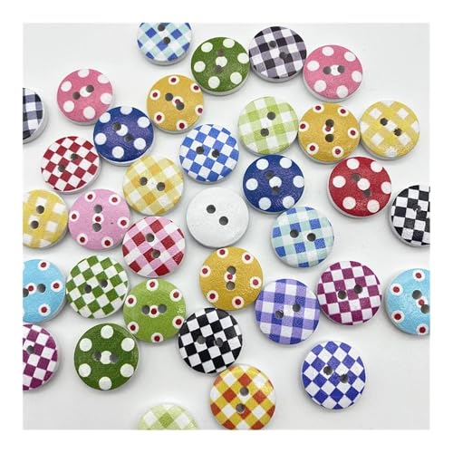 Holzknöpfe, 15 mm, verschiedene Stile, gemischte Holzknöpfe, rund, monogrammiert, Liebe, Scrapbooking, für Hochzeitsdekoration, Nähen, 100 Stück (16) von HUIJIQX