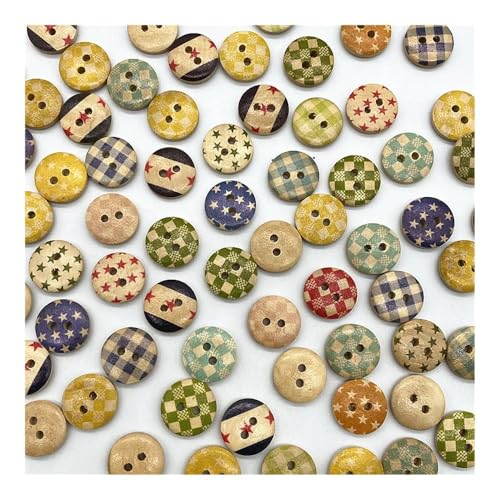Holzknöpfe, 15 mm, verschiedene Stile, gemischte Holzknöpfe, rund, monogrammiert, Liebe, Scrapbooking, für Hochzeitsdekoration, Nähen, 100 Stück (33) von HUIJIQX
