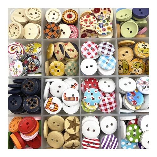 Holzknöpfe, 15 mm, verschiedene Stile, gemischte Holzknöpfe, rund, monogrammiert, Liebe, Scrapbooking, für Hochzeitsdekoration, Nähen, 100 Stück (37) von HUIJIQX