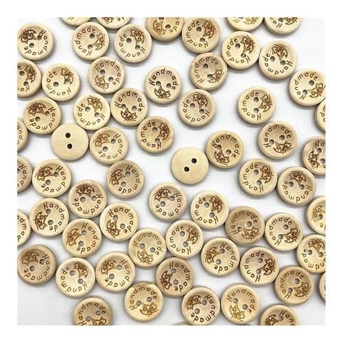 Holzknöpfe, 15 mm, verschiedene Stile, gemischte Holzknöpfe, rund, monogrammiert, Liebe, Scrapbooking, für Hochzeitsdekoration, Nähen, 100 Stück (43) von HUIJIQX
