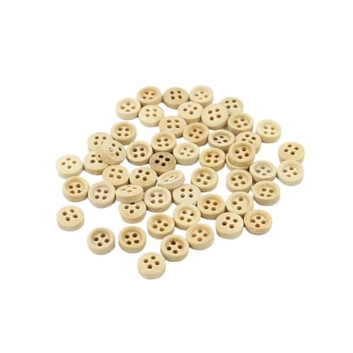Runde Knöpfe in verschiedenen Größen, 30–100 Stück, gemischte Holzknöpfe, natürliche Farbe, 4 Löcher, Scrapbooking, DIY, Nähzubehör (9 mm, 100 Stück) von HUIJIQX