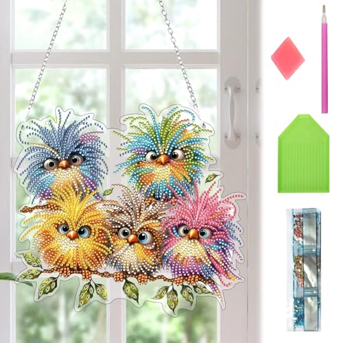 HUIKUANGEU Diamond Painting Frühling,Vogel Deko Diamant Painting,Diamant Painting Fensterbilder,Diamant Malerei Basteln,Fensterdeko Hängend,Fensterschmuck Frühling,für Fenster,Wand,Garten von HUIKUANGEU
