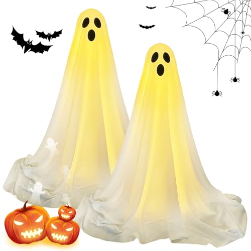 HUIKUANGEU Gruselige Geister-Halloween-Dekoration,2 Stücke Gruselige Geister-Halloween,Halloween Deko Geist Led,Beleuchtete Weiße Stoffgeister,für Vorgarten Terrasse Rasen Garten Partydekor HUIKUANGEU Gruselige Geister-Halloween-Dekoration,2 Stücke Gruselige Geister-Halloween,Halloween Deko Geist Led,Beleuchtete Weiße Stoffgeister,für Vorgarten Terrasse Rasen Garten Partydekor von HUIKUANGEU
