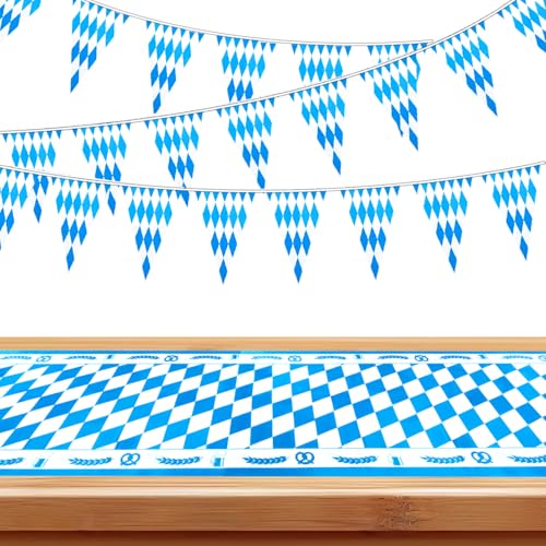 HUKUMA 10m Oktoberfest Deko Wimpelkette Girlande + 2.6m Tischläufer Blau Weiß, Bayrische Wimpelkette Dreiecksfahnen Banner, Oktoberfest deko Set Accessoires HUKUMA 10m Oktoberfest Deko Wimpelkette Girlande + 2.6m Tischläufer Blau Weiß, Bayrische Wimpelkette Dreiecksfahnen Banner, Oktoberfest deko Set Accessoires von HUKUMA