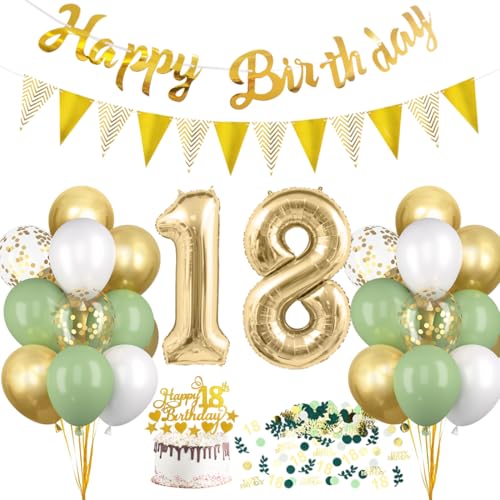 HUKUMA 18 Geburtstag Deko, Salbeigrüne Deko 18.Geburtstag Mädchen Junge,18er Geburtstagdeko Luftballon mit Girlande Grün Weiß Gold,Tortendeko Avocado Grüne Konfetti Ballon für Geschenk HUKUMA 18 Geburtstag Deko, Salbeigrüne Deko 18.Geburtstag Mädchen Junge,18er Geburtstagdeko Luftballon mit Girlande Grün Weiß Gold,Tortendeko Avocado Grüne Konfetti Ballon für Geschenk von HUKUMA