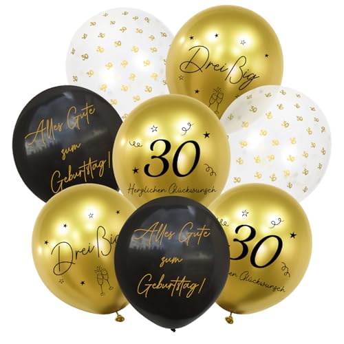 HUKUMA 24 Stück Deko 30. Geburtstag,30er Deko Mann Frauen,Luftballons Gold Schwarz Männer,Happy Birthday Latex Ballons,Alles Gute zum Geburtstag Geburtstagsdeko von HUKUMA