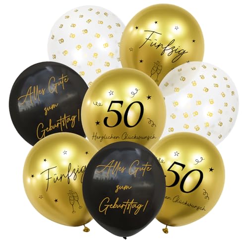HUKUMA 24 Stück Deko 50. Geburtstag,50er Deko Mann Frauen,Luftballons Gold Schwarz Männer,Happy Birthday Latex Ballons,Alles Gute zum Geburtstag Geburtstagsdeko von HUKUMA