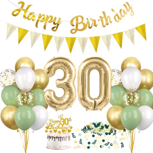 HUKUMA 30 Geburtstag Deko, Salbeigrüne Deko 30.Geburtstag Frauen Männer,30er Geburtstagdeko Luftballon mit Girlande Grün Weiß Gold,Tortendeko Avocado Grüne Konfetti Ballon für Geschenk HUKUMA 30 Geburtstag Deko, Salbeigrüne Deko 30.Geburtstag Frauen Männer,30er Geburtstagdeko Luftballon mit Girlande Grün Weiß Gold,Tortendeko Avocado Grüne Konfetti Ballon für Geschenk von HUKUMA