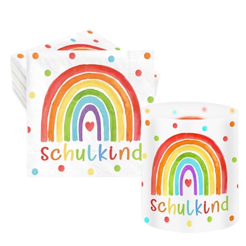 HUKUMA 30 Stück Servietten Einschulung + 12 Stück Windlicht Tischdeko Einschulung Regenbogen,Endlich Schulkind 2025 Deko, Schulanfang Deko Mädchen Jungen, Regenbogen Party, Tischdeko, 33 x 33 cm HUKUMA 30 Stück Servietten Einschulung + 12 Stück Windlicht Tischdeko Einschulung Regenbogen,Endlich Schulkind 2025 Deko, Schulanfang Deko Mädchen Jungen, Regenbogen Party, Tischdeko, 33 x 33 cm von HUKUMA