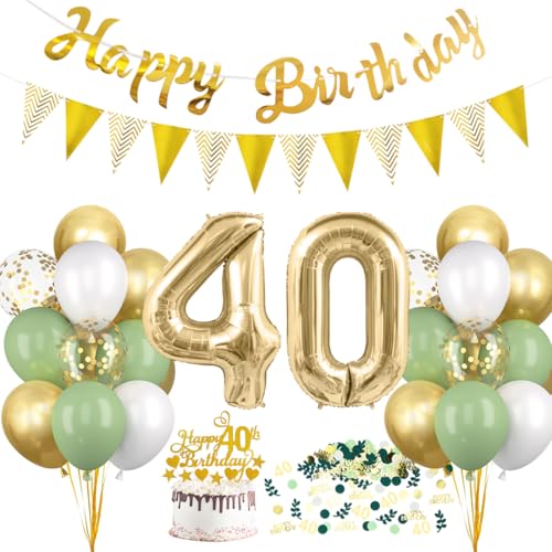 HUKUMA 40 Geburtstag Deko, Salbeigrüne Deko 40.Geburtstag Frauen Männer,40er Geburtstagdeko Luftballon mit Girlande Grün Weiß Gold,Tortendeko Avocado Grüne Konfetti Ballon für Geschenk HUKUMA 40 Geburtstag Deko, Salbeigrüne Deko 40.Geburtstag Frauen Männer,40er Geburtstagdeko Luftballon mit Girlande Grün Weiß Gold,Tortendeko Avocado Grüne Konfetti Ballon für Geschenk von HUKUMA