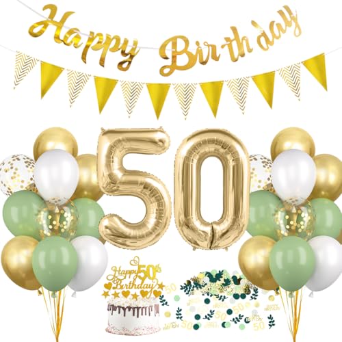 HUKUMA 50 Geburtstag Deko, Salbeigrüne Deko 50.Geburtstag Frauen Männer,50er Geburtstagdeko Luftballon mit Girlande Grün Weiß Gold,Tortendeko Avocado Grüne Konfetti Ballon für Geschenk HUKUMA 50 Geburtstag Deko, Salbeigrüne Deko 50.Geburtstag Frauen Männer,50er Geburtstagdeko Luftballon mit Girlande Grün Weiß Gold,Tortendeko Avocado Grüne Konfetti Ballon für Geschenk von HUKUMA