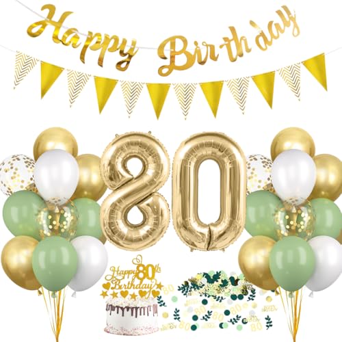 HUKUMA 80 Geburtstag Deko, Salbeigrüne Deko 80.Geburtstag Frauen Männer,80er Geburtstagdeko Luftballon mit Girlande Grün Weiß Gold,Tortendeko Avocado Grüne Konfetti Ballon für Geschenk HUKUMA 80 Geburtstag Deko, Salbeigrüne Deko 80.Geburtstag Frauen Männer,80er Geburtstagdeko Luftballon mit Girlande Grün Weiß Gold,Tortendeko Avocado Grüne Konfetti Ballon für Geschenk von HUKUMA