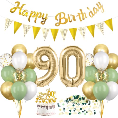 HUKUMA 90 Geburtstag Deko, Salbeigrüne Deko 90.Geburtstag Frauen Männer,90er Geburtstagdeko Luftballon mit Girlande Grün Weiß Gold,Tortendeko Avocado Grüne Konfetti Ballon für Geschenk HUKUMA 90 Geburtstag Deko, Salbeigrüne Deko 90.Geburtstag Frauen Männer,90er Geburtstagdeko Luftballon mit Girlande Grün Weiß Gold,Tortendeko Avocado Grüne Konfetti Ballon für Geschenk von HUKUMA