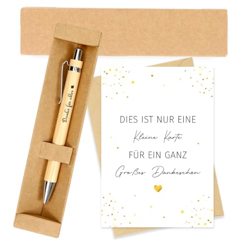 HUKUMA Dankeschön Geschenke, Dankeskarten + Holz Kugelschreiber mit Spruch, Danke Karte Geschenk Abschied Lehrer mit Geschenkboxen, Abschiedsgeschenk für Lehrer Kollegen Mitarbeiter Freundin von HUKUMA