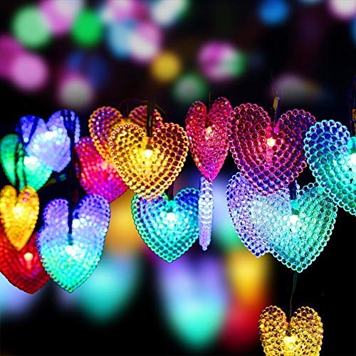 Solar Garten Lichterketten, 20ft 30 LED Solar Love Heart Fairy Lichterketten Wasserdicht mit 8 Modus für Baum (Mehrfarbig) von HUL