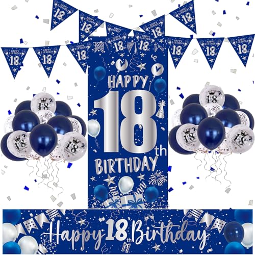 18 Geburtstag Deko Blau und Silber, Deko 18. Geburtstag Mädchen Mädchen mit Geburtstagsdeko 18 Konfetti Luftballons, “Happy 18th Birthday” Lange Banner und Banner Hintergrund 18 Geburtstag Deko Blau und Silber, Deko 18. Geburtstag Mädchen Mädchen mit Geburtstagsdeko 18 Konfetti Luftballons, “Happy 18th Birthday” Lange Banner und Banner Hintergrund von HULASO
