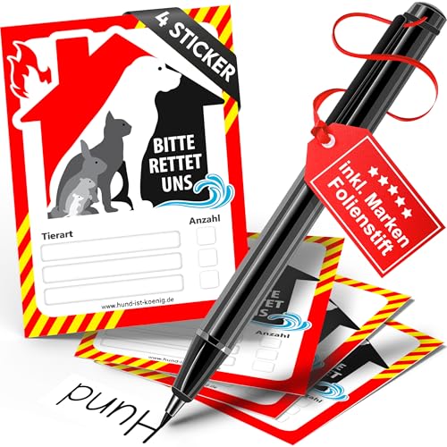 HUND IST KÖNIG Feuerwehr Aufkleber Haustier Rettung für Tür & Fenster - Notfall Feuerwehr Sticker 10,5x7,4cm Made in Germany - Brandschutz - 4er Set inkl. Folienstift HUND IST KÖNIG Feuerwehr Aufkleber Haustier Rettung für Tür & Fenster - Notfall Feuerwehr Sticker 10,5x7,4cm Made in Germany - Brandschutz - 4er Set inkl. Folienstift von HUND IST KÖNIG